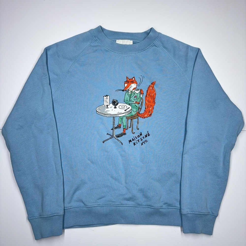 Maison Kitsuné x Olympia Le-Tan Oly Coffee Fox Classic Sweatshirt Blue Size M - Picture 6 of 13